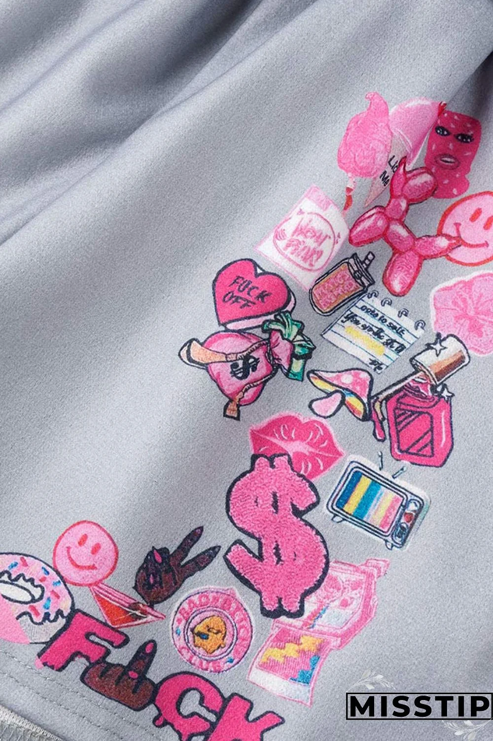 Cream White Casual Street Print Patchwork Buckle Short Sleeve Two Pieces