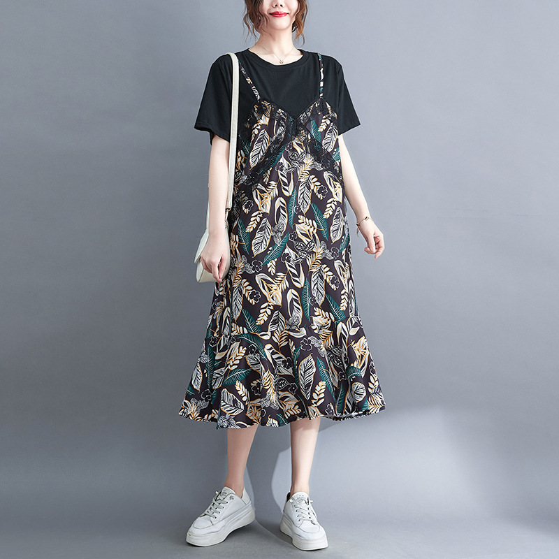 Loose Fake Two Piece Short Sleeve T-Shirt Midi Dress