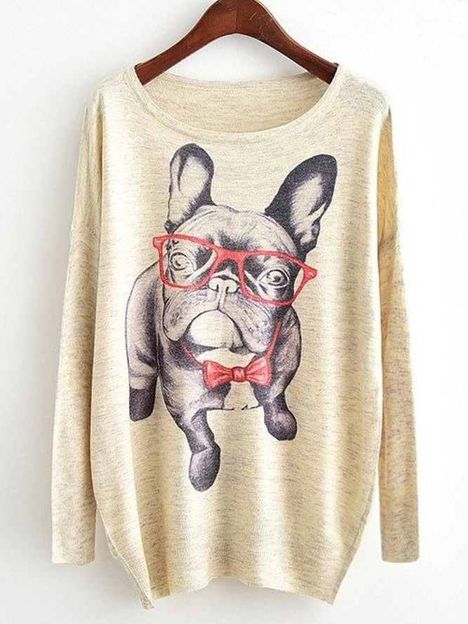 Crew Neck Animal Long Sleeve Shirts & Tops