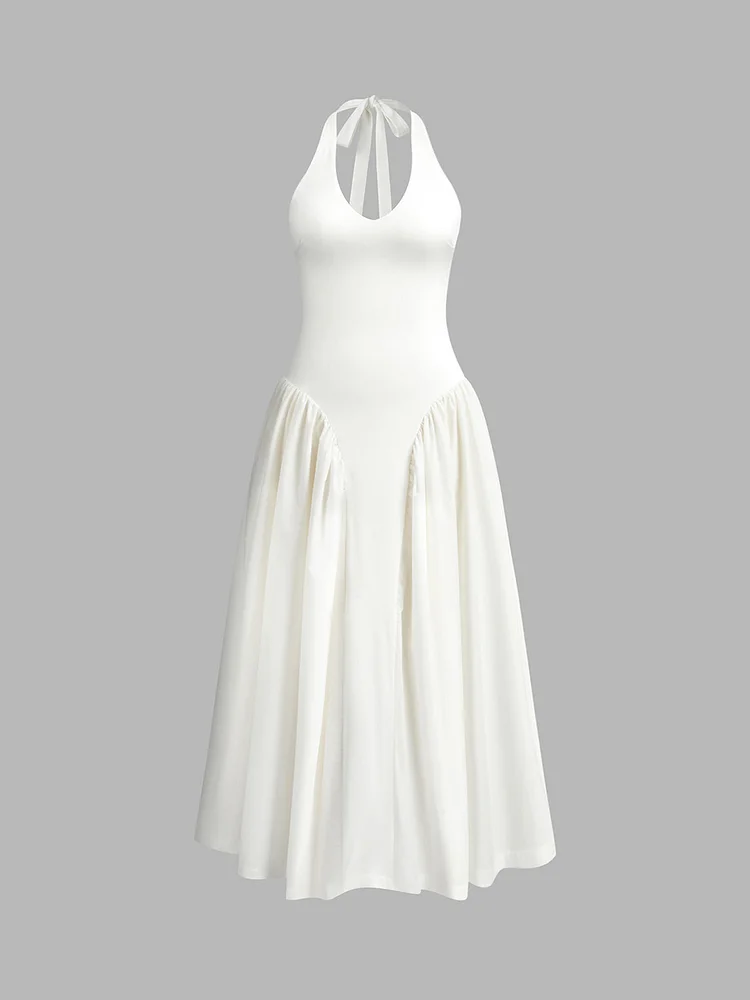 Semi-Sheer Halter Backless Zipper Low Cut Dress