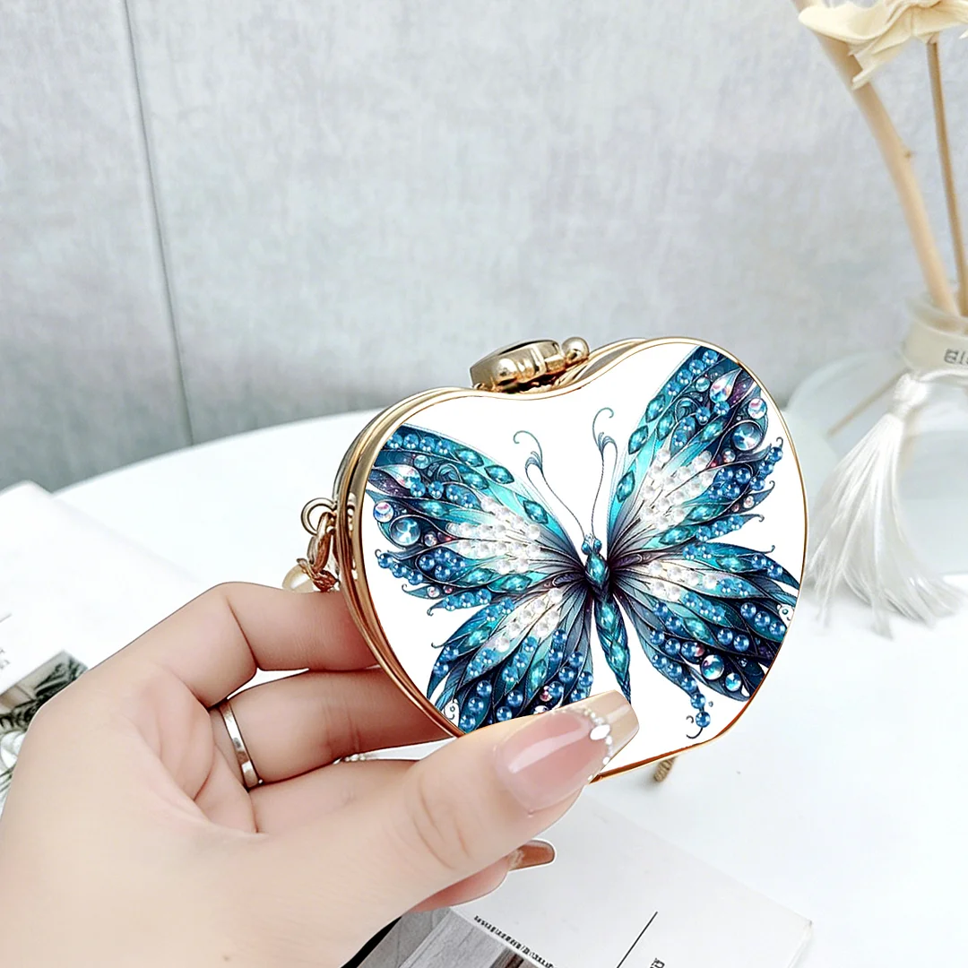 Butterfly D DIY Acrylic Love Diamond Art Painting Card Case Wallet with Chain Small Diamond Painting Crossbody Bag for Adults Women Girls Gift