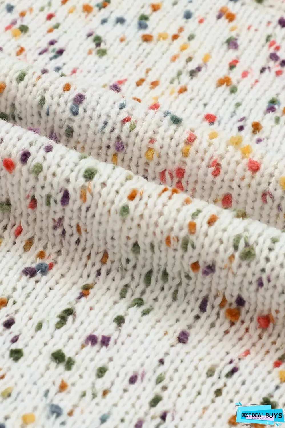 Beige Colorful Dots Cable Knit Crew Neck Sweater