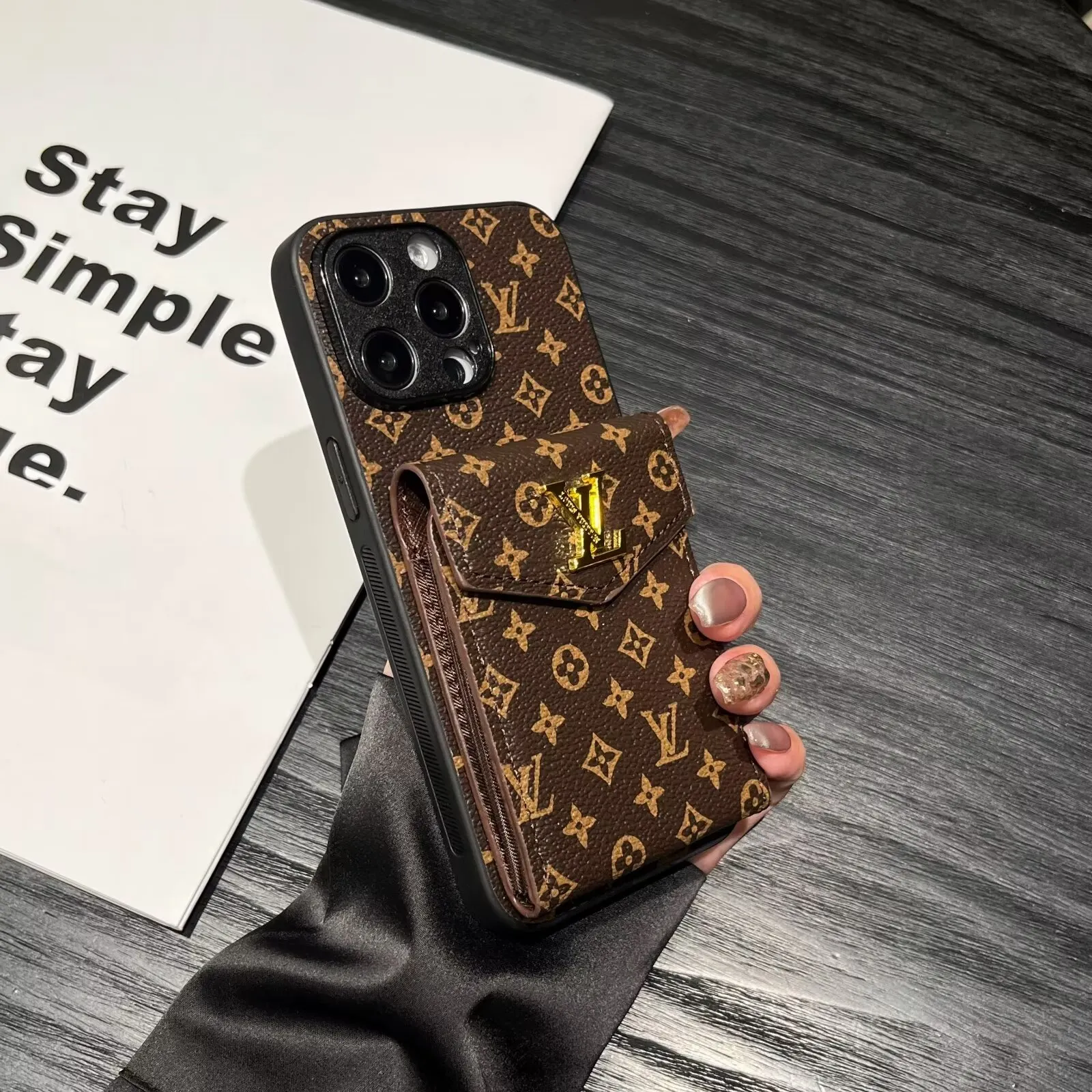 Louis Vuitton Lockme Tender Accordion Card Holder Canvas Leather Apple iPhone Case