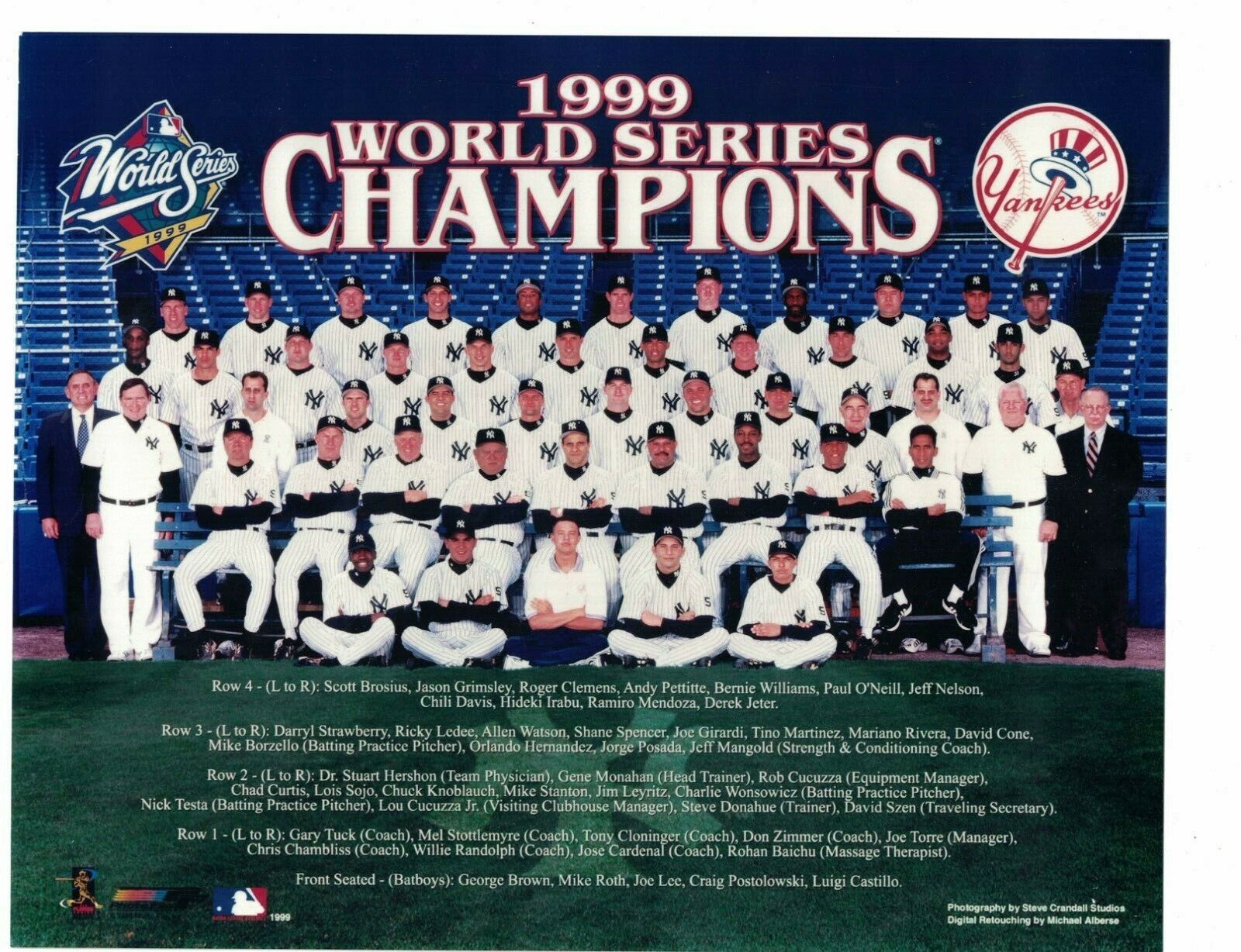 1999 World Champions New York Yankees Team Photo Poster painting Derek Jeter