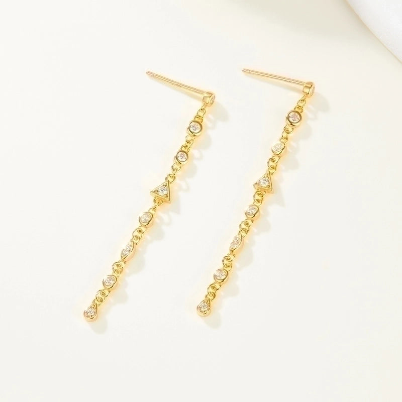 1 Pair 925 Sterling Silver Zircon Geometric Solid Color Ear Line