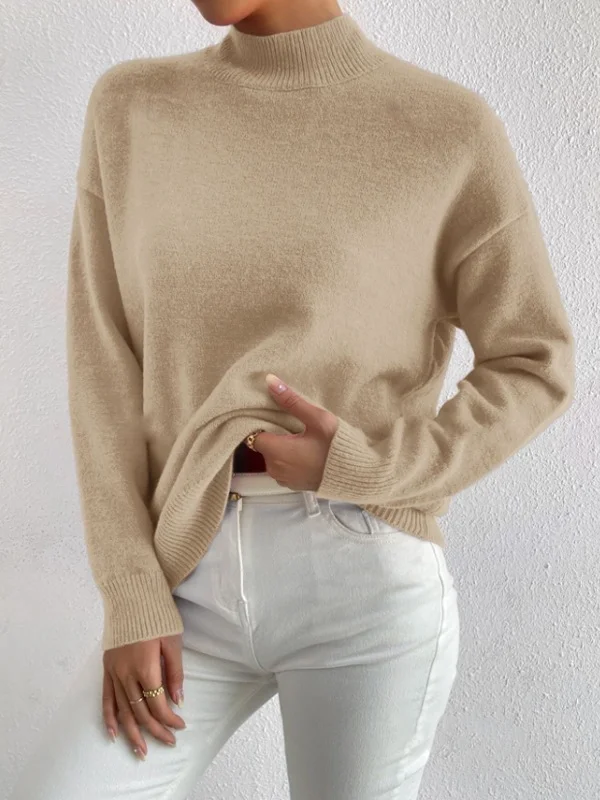 Athvotar Athvotar And Winter Half-High Collar Cover Long-Sleeved Sweater Women's Fashion Solid Color Loose Knitting Top