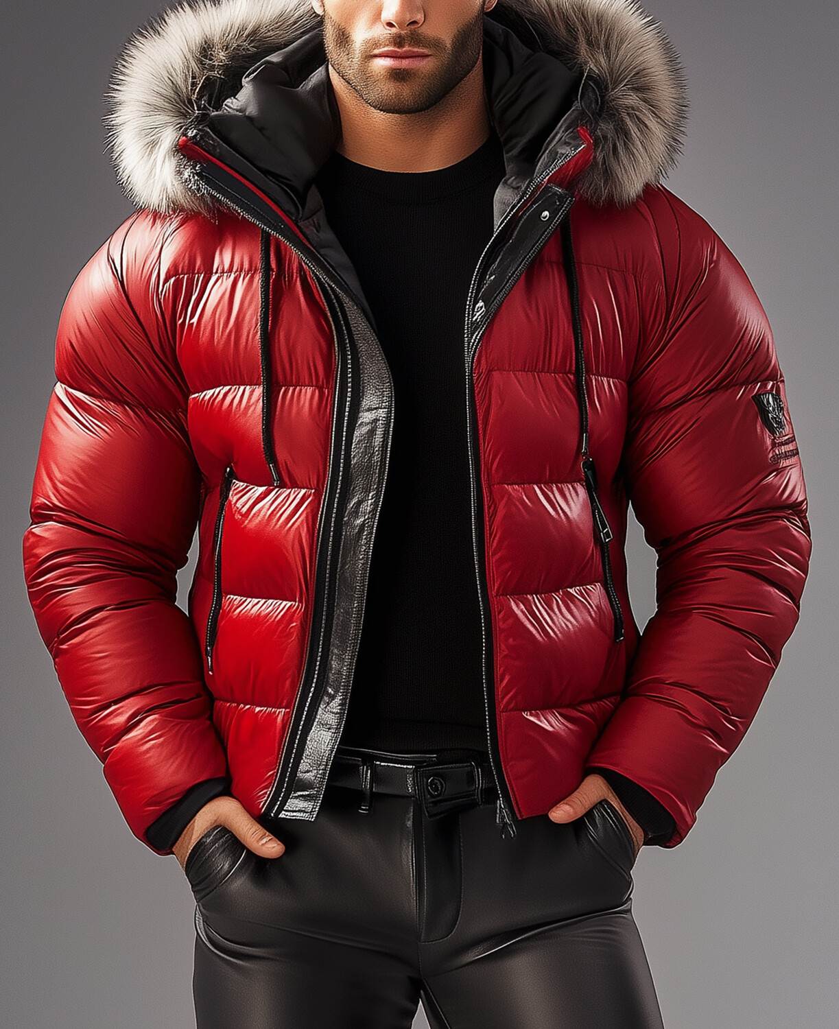 Okaywear Solid Long Sleeve Pocket Plush Hooded Down Jacket