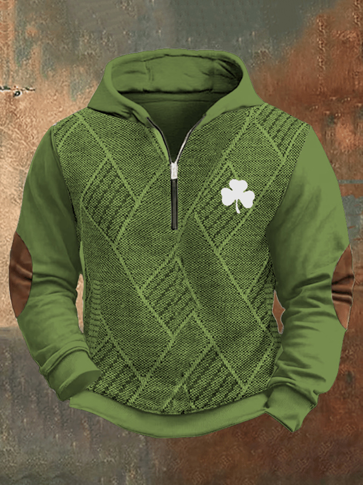 Comstylish Men's Vintage Knitted St. Patrick's Day Shamrock Print Sweatshirt