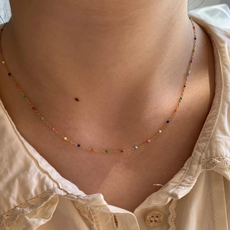 Casual Modern Style Color Block 304 Stainless Steel 16K Gold Plated White Gold Plated Gold Plated Enamel Plating Necklace