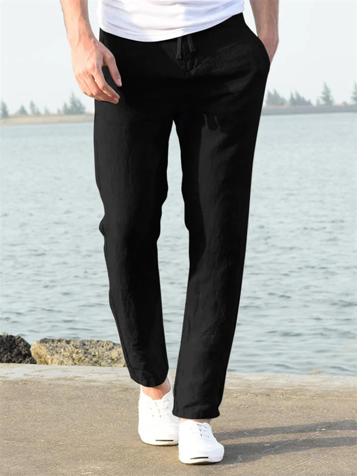 Men's Linen Pants Beach Pants White Black khaki M L XL-Cosfine