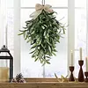 24 Inch Artificial Olive Branch Wreath Teardrop Swag Faux Greenery Hanging Pendant for Front Door Wedding Arch Window & Wall Decor