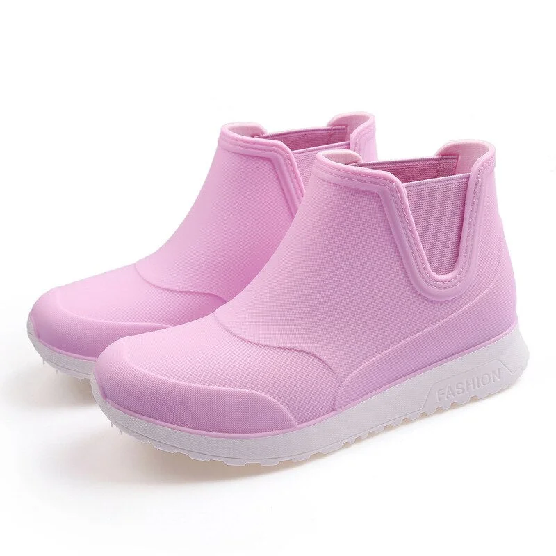 Ankle Rain Shoes Women Waterproof Water Shoes Ankle Pvc Rainboots New Female Fashion Solid Fishing Boots Slip On Winter Cotton