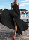 Solid Color Backless Halterneck Maxi Dresses