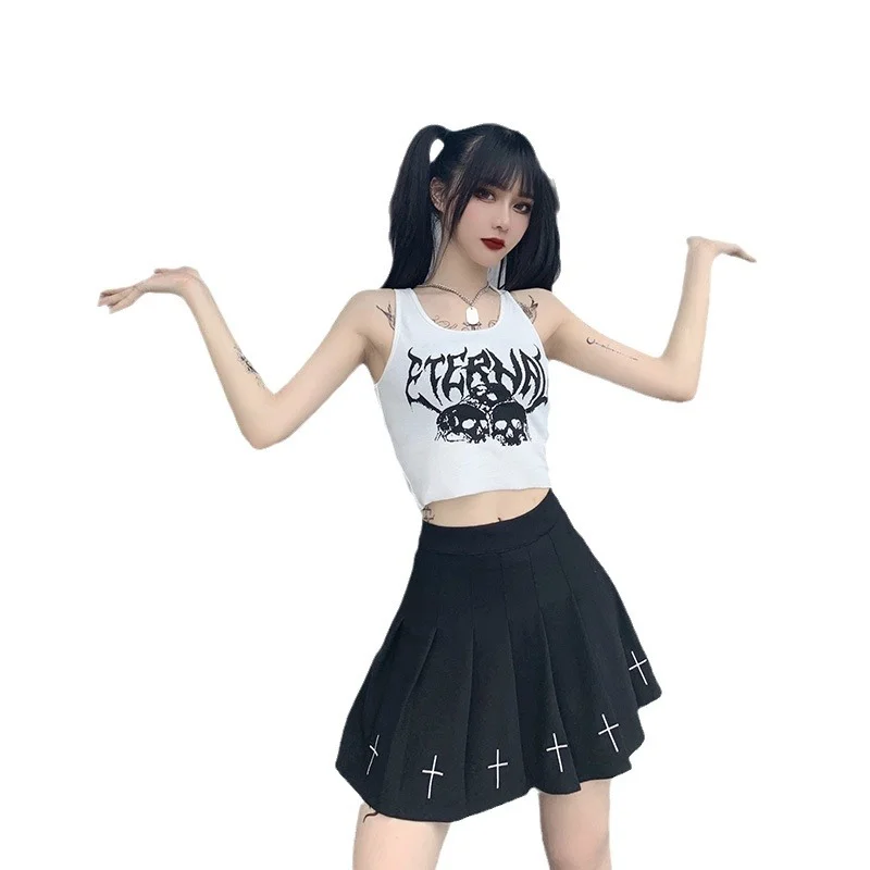 Churchf Churchf Nightclub Crop Short Vest Goth Summer Print Sexy Street Sling Drag Fashion