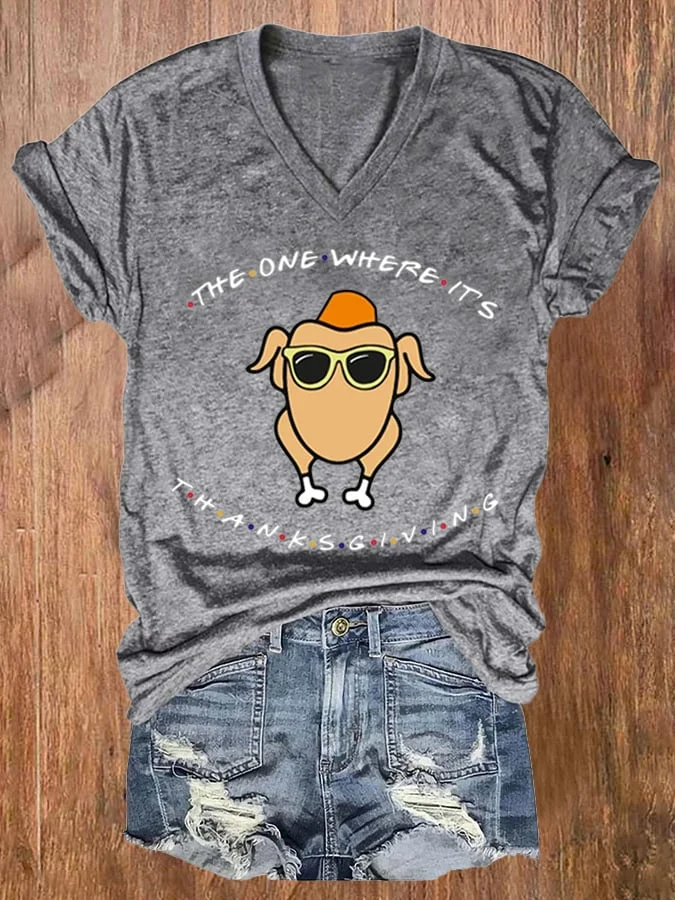 Women'S The One Where It's Thanksgiving Printed Short Sleeve T-Shirt socialshop
