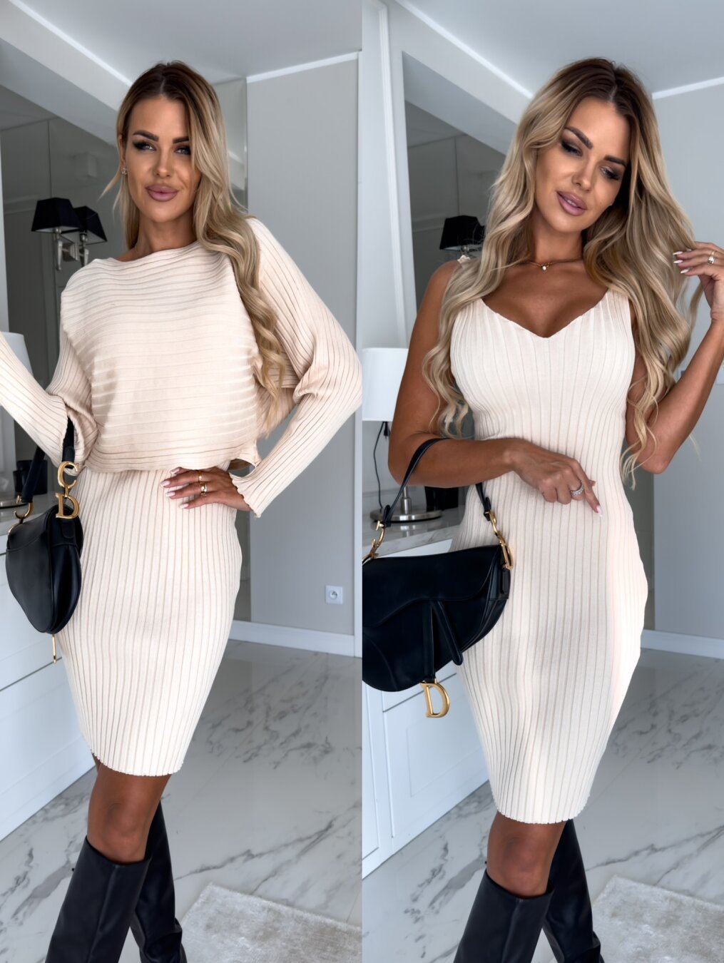Fall & Winter Mature Women Casual Top And Skirt Two Pieces Suits