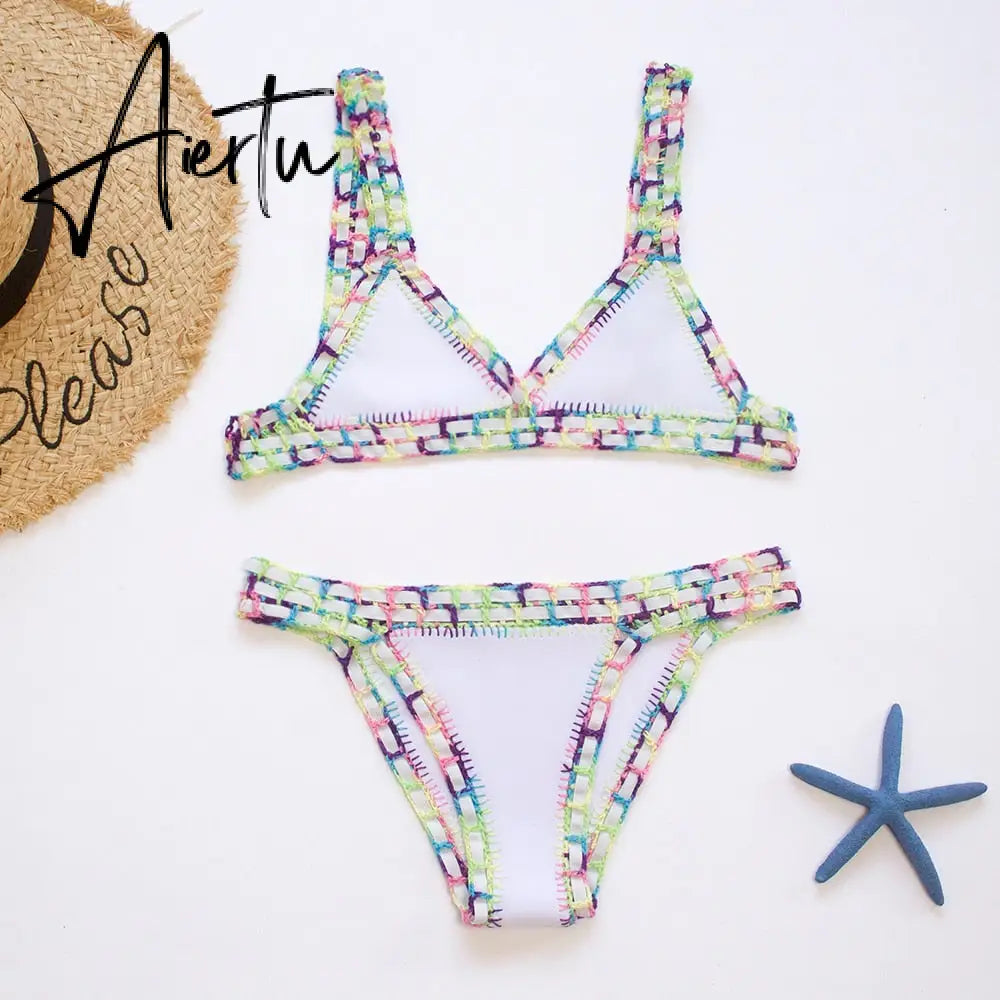 Crochet Swimsuit Bikinis Women's Swimming Suit Sexy Bandage Brazilian Bikini Swimwear Women Bathing Suit Biquini Aiertu