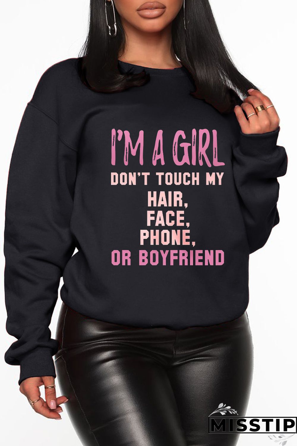 Black Casual Street Print Patchwork Letter O Neck Tops