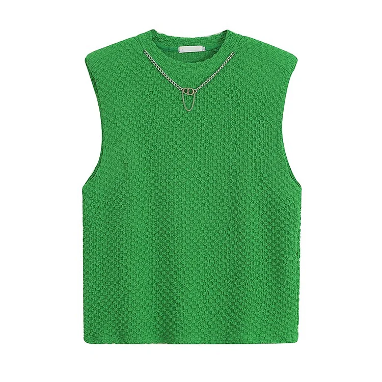 Street Style Solid Color Chain Decor Texture Tank