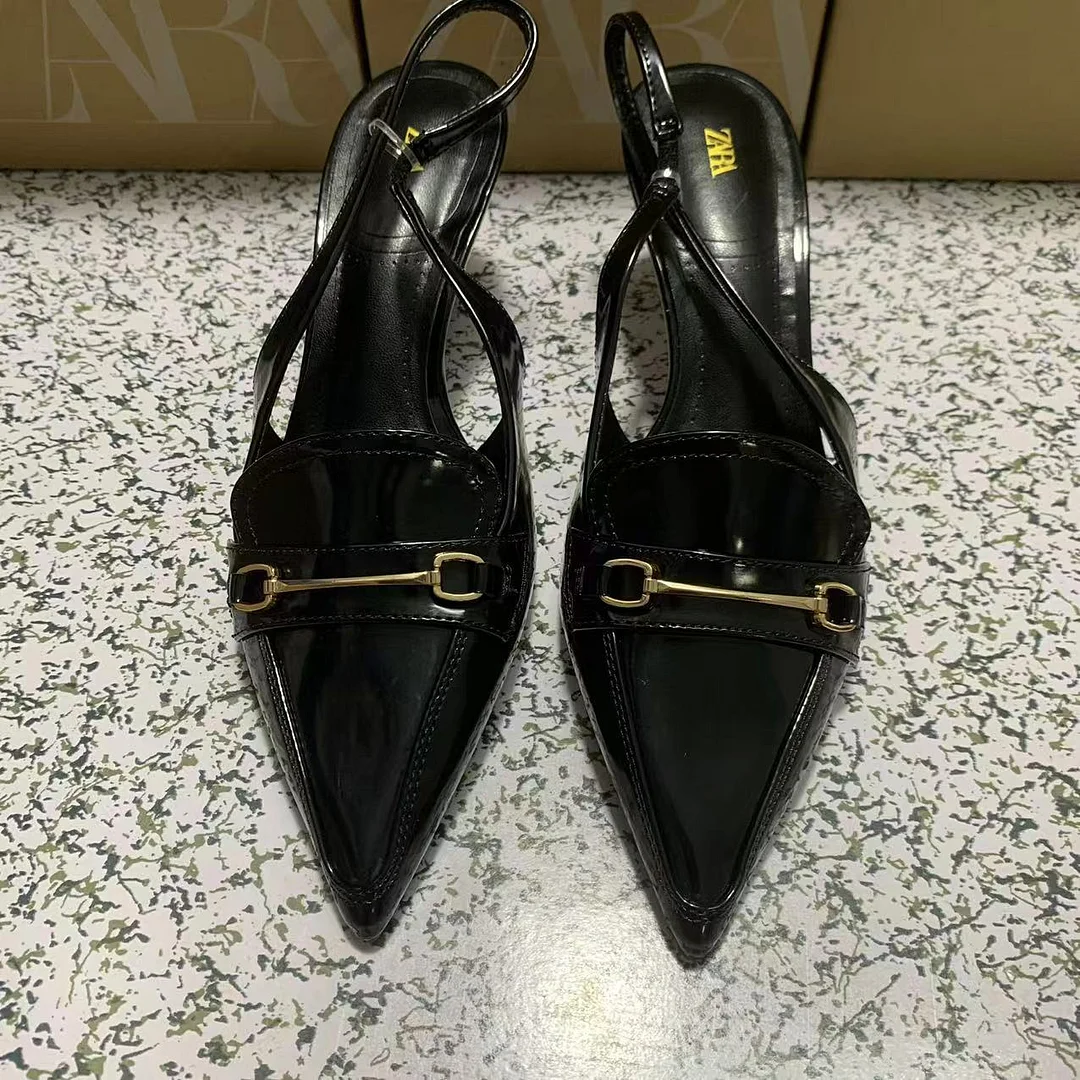 Breakj Breakj Home 2025 New Women's Shoes Low Heel Temperament High Heels High-Heeled Shoes Black Shallow Back Triptling Muller Single Shoes