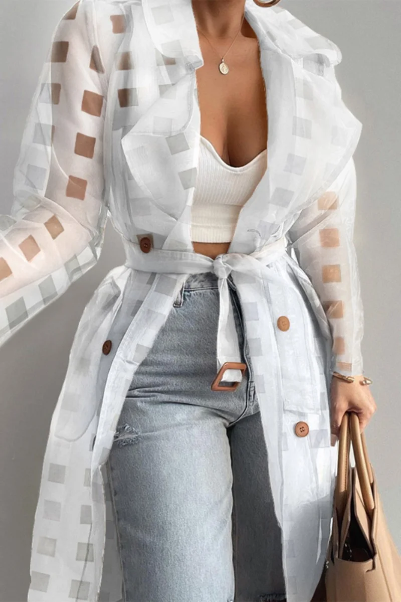 White Casual Solid Cardigan Turndown Collar Outerwear