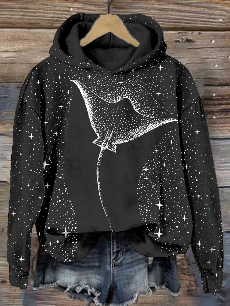 Starry Spotted Eagle Rays Graphic Comfy Hoodie wearshes