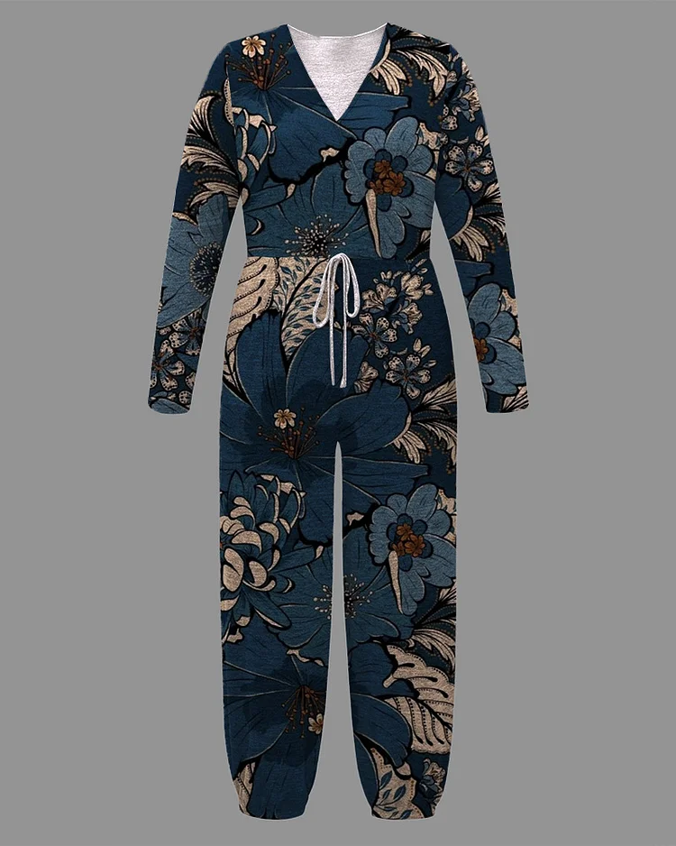 Women's Plus Size Retro Floral Print Jumpsuit