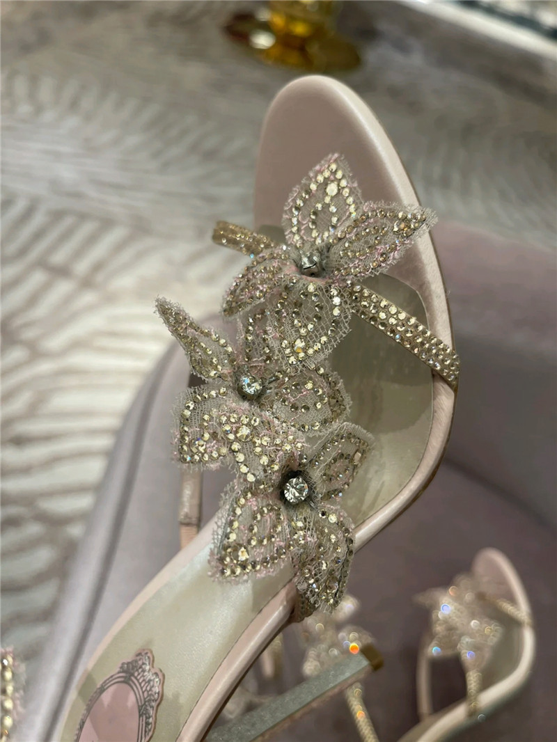 GOOSHOE Women's Rhinestone Flower High Heel Sandals Wrapped Rhinestone Sandals