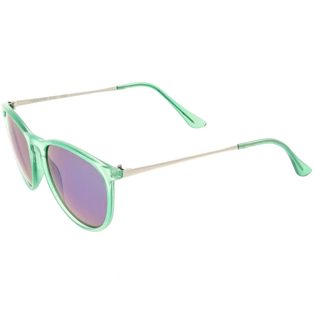 Modern Horn Rimmed glasses Metal Arms Round Mirrored Lens 52mm