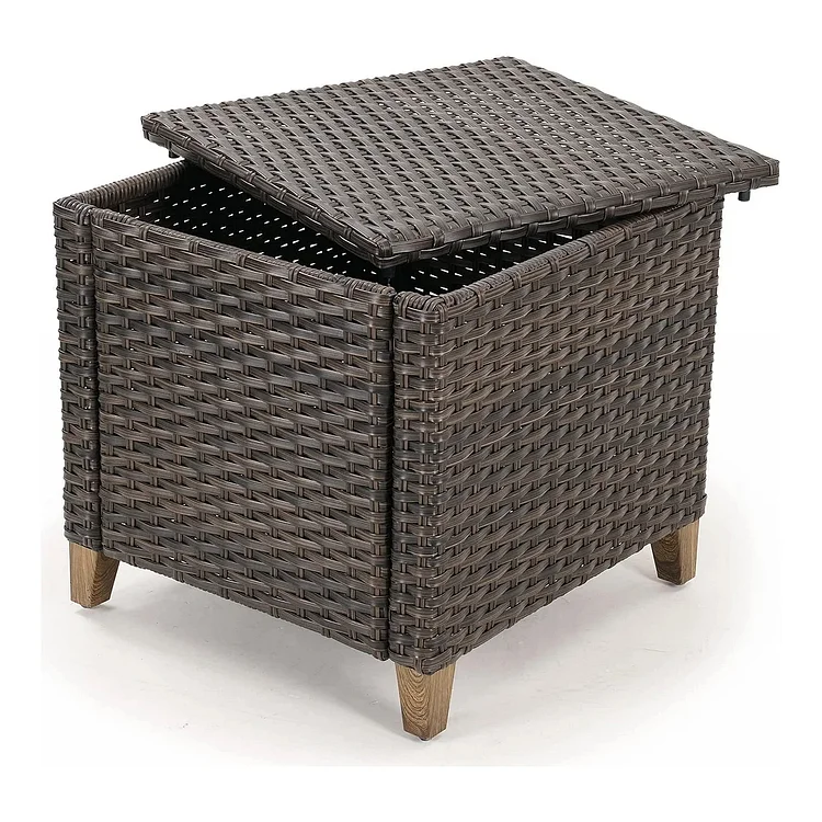 Outdoor Wicker Side Table with Storage