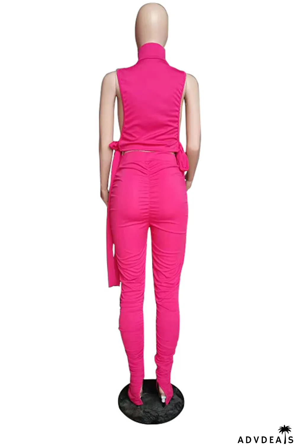 Purple Sexy Solid Split Joint Turtleneck Sleeveless Two Pieces