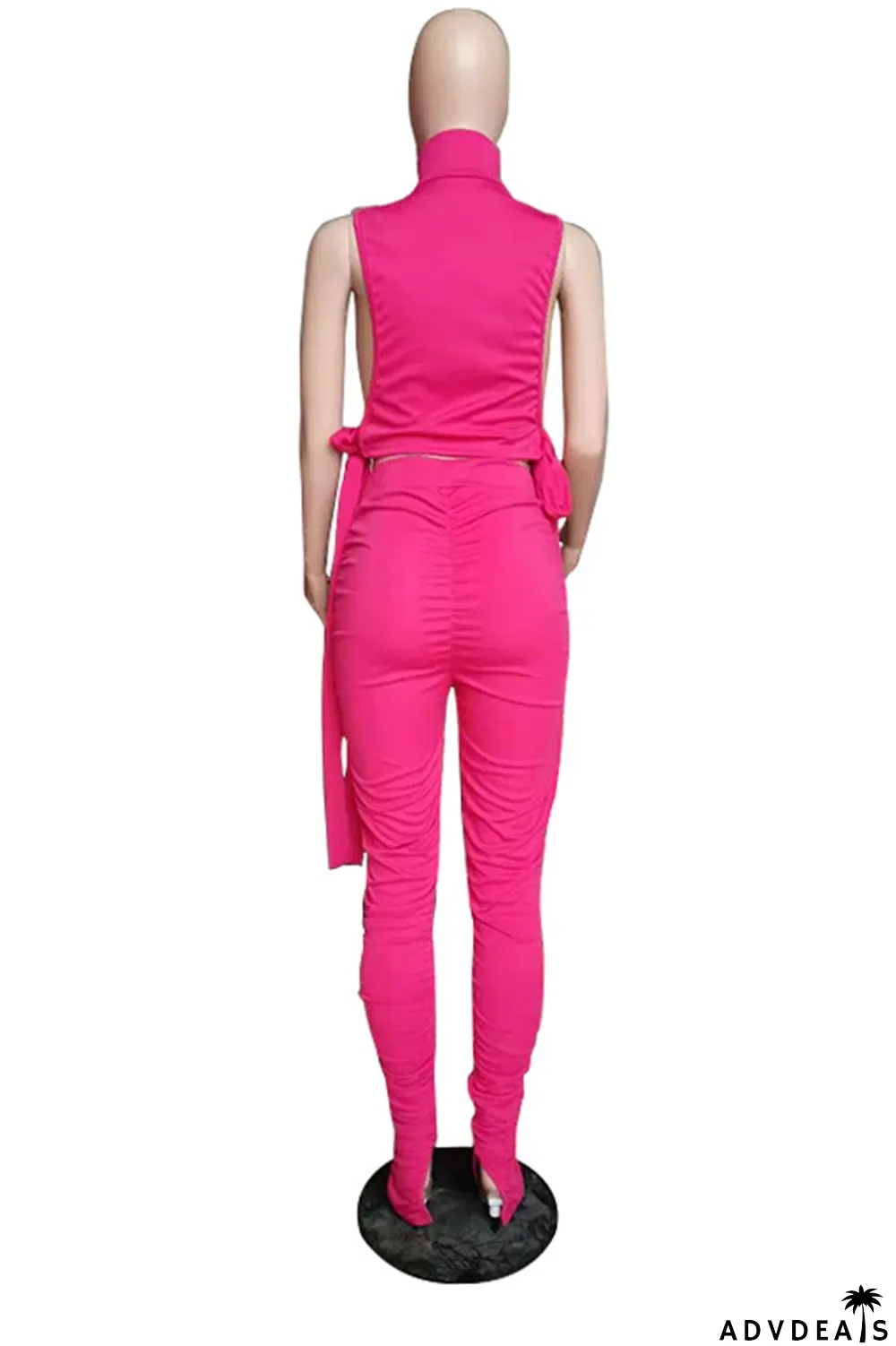 Purple Sexy Solid Split Joint Turtleneck Sleeveless Two Pieces