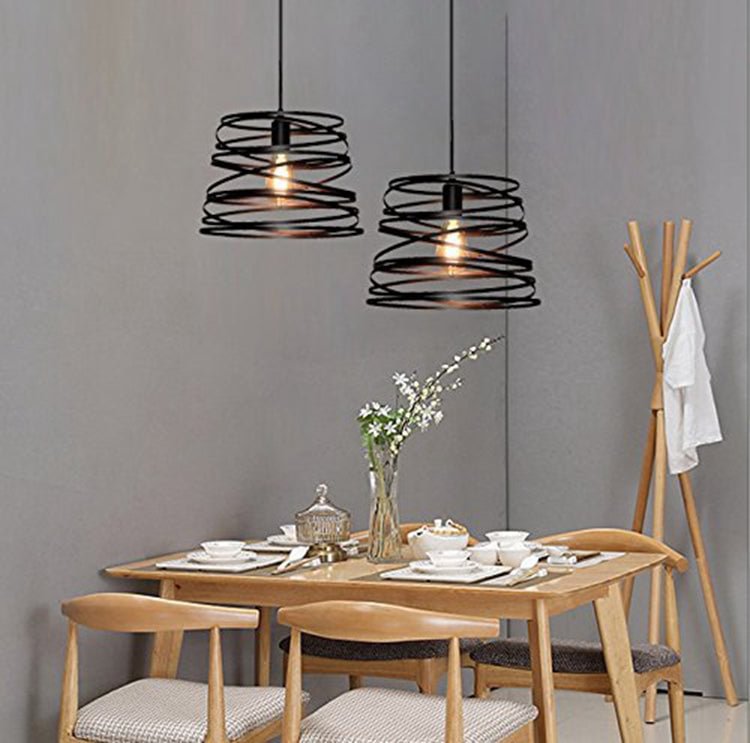 Iron Spiral Pendant Light Black / White Spring  Kitchen Island Suspension Lamp Dining Room Chandeliers Lighting Fixture