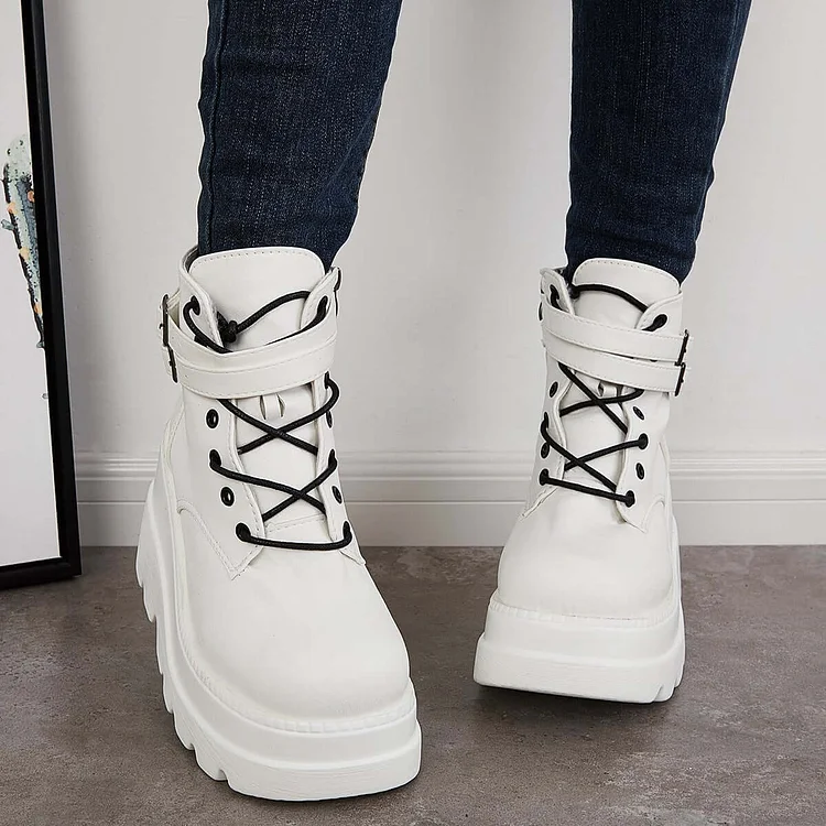 Goth Chunky Platform Heel Ankle Boots Punk Zipper Booties