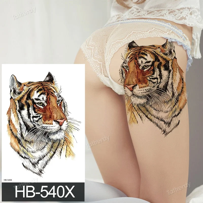 big tattoo anime tiger lion king head thigh leg temporary tattoo for women girls beauty sexy body art sticker tattoos waterproof