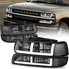 Auto Dynasty LED DRL Headlights Assembly compatible with 1999-2006 Chevy Silverado 1500 2500 3500 HD Tahoe, Driver Passenger Side Halogen Headlamps Replacement w/F-Style Running Light, Smoked/Clear