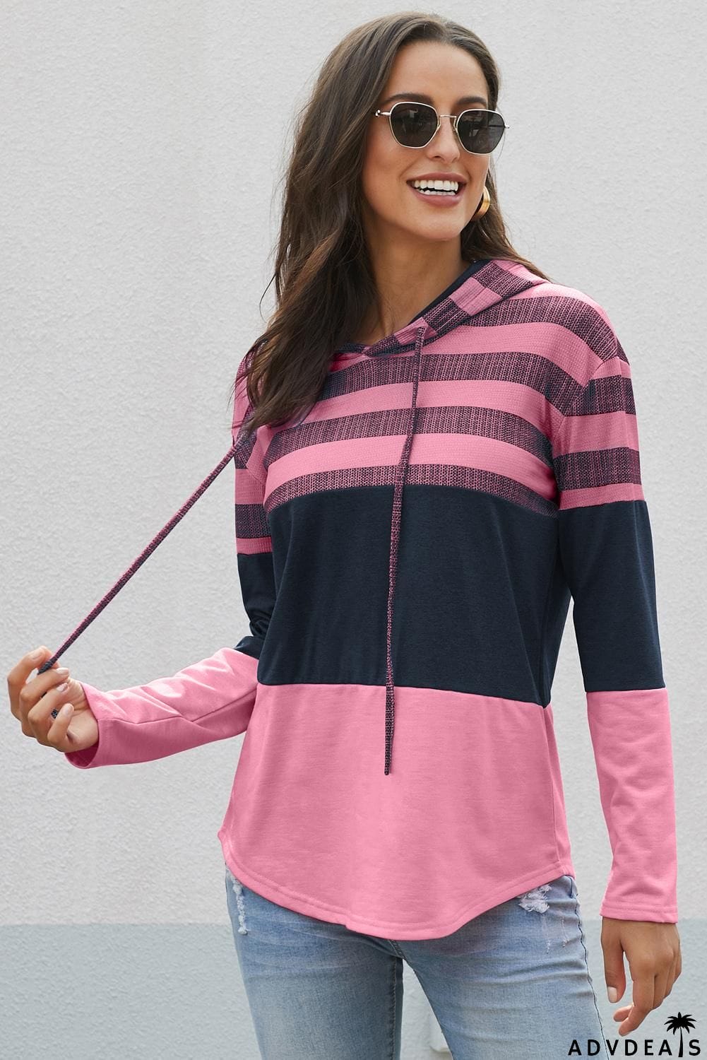 Color Block Drawstring Hoodie