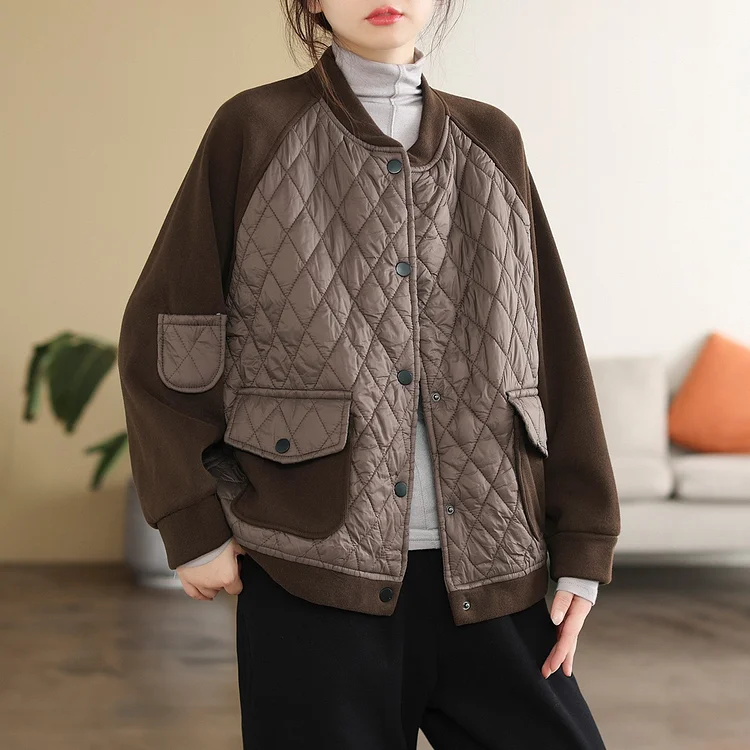 Literary Warm Splicing Round Neck Cotton Jacket