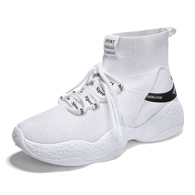 BomKinta New Fashion High Top Retro Casual Shoes Men Fashion Brand Breathable Sock Shoes Men Shark Pattern Damping Sneakers Men