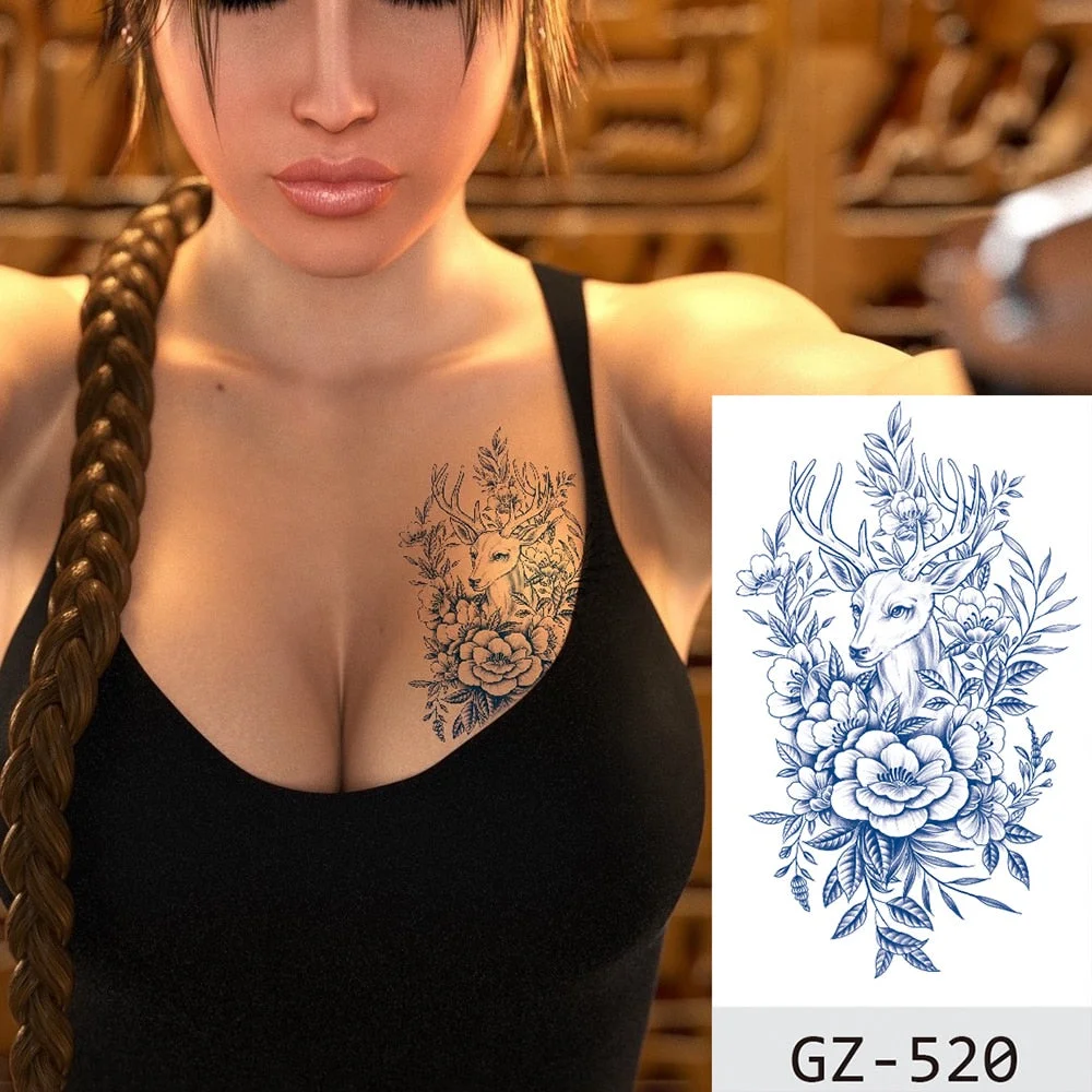 Temporary Tattoo Sticker Skull Wing Flower Cross Juice Ink Lasting Girl Women Chest Neck Hand Finger Fake Small Tatoo Hot Sale