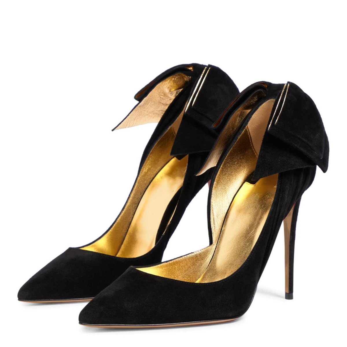 Black Vegan Suede Pointed Toe Stiletto Heel Bow Pumps for Women Nicepairs