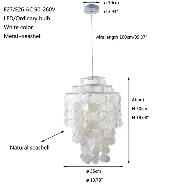 Modern Nordic White Natural Seashell Hanging Pendant Lamp Fixture E27 LED Lights For Home Deco Bedroom Living Room Restaurant