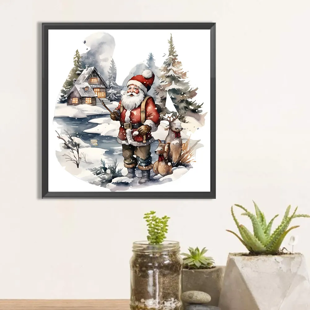 Diamond Painting - Full Round Drill - Santa in The Snow(Canvas|30*30cm)