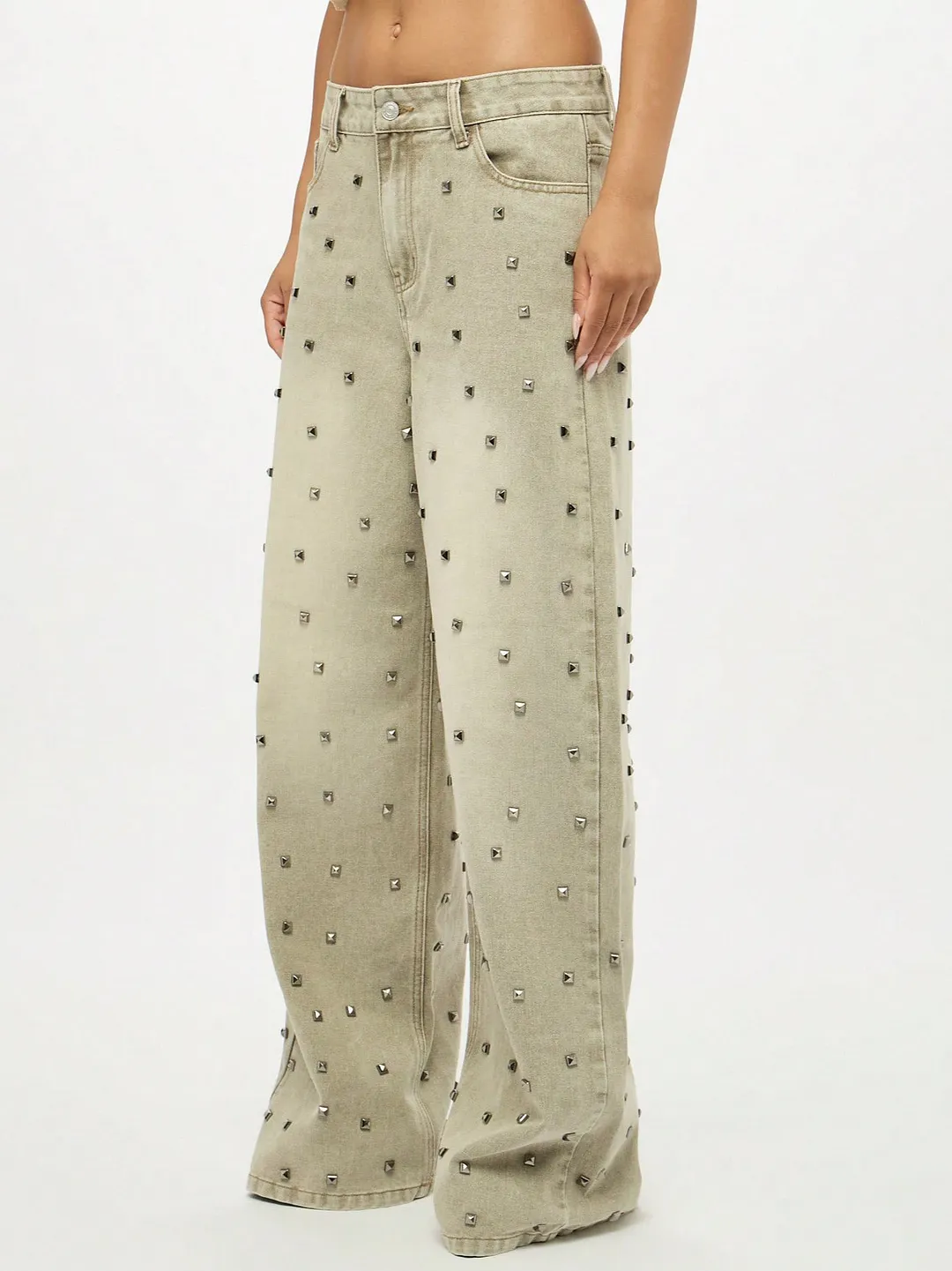 Athvotar Athvotar Wind Metal Nails Babes Cowboy Cowgirl Low-Rise Straight Hottie Full Diamond Retro Trousers