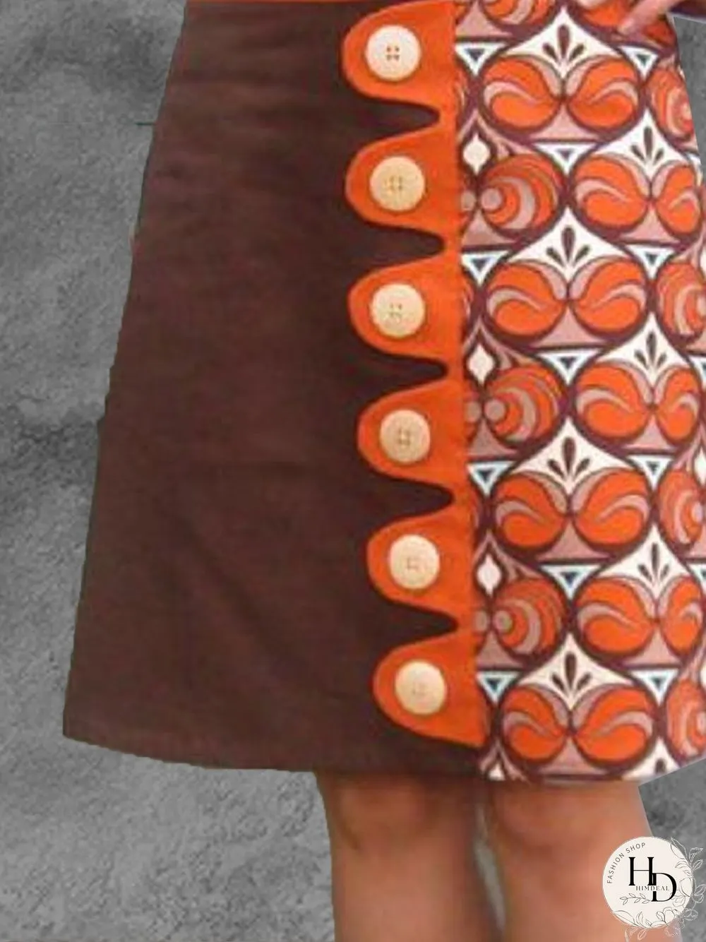 Orange Casual A-Line Floral-Print Skirt