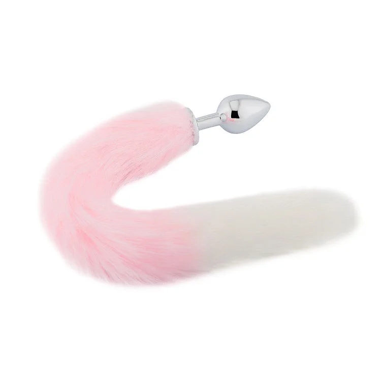 Pink with White Fox Metal Tail Plug, 18
