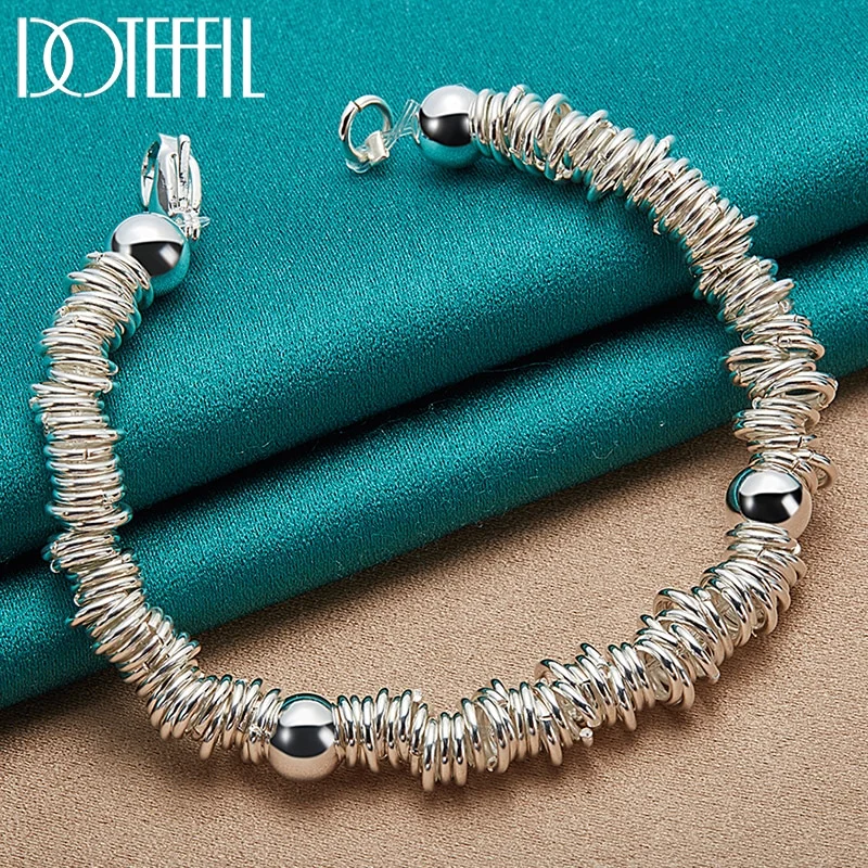 925 Sterling Silver Solid Beads Full Circle Bracelet Chain For Women Man Jewelry