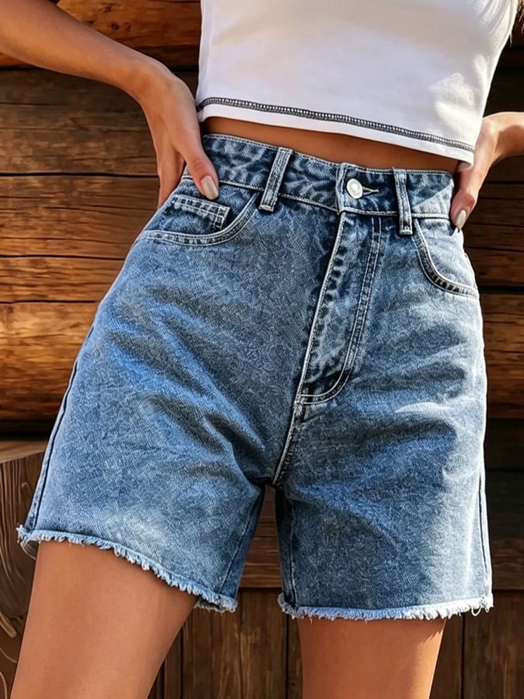 Women's Casual Washed Cotton Denim Shorts
