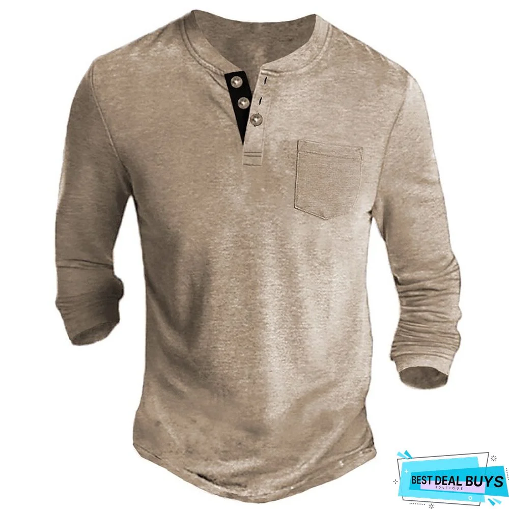 Men's Henley Shirt Tee Long Sleeve Shirt Plain Henley Casual Holiday Long Sleeve Button-Down Clothing Apparel Fashion Designer Comfortable Essential