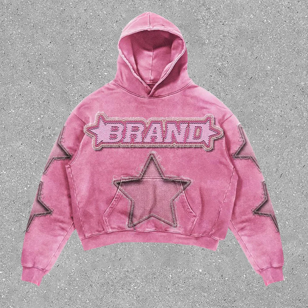 Aonga Harajuku Pink Stars Print hoodies women graphic y2k top oversized hoodie Couples American streetwear goth women clothes aonga